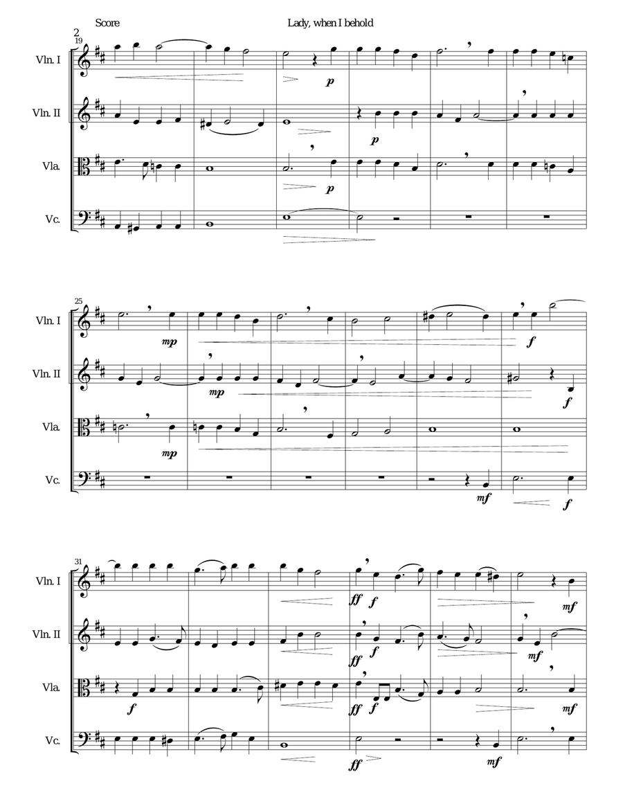 Lady, when I behold arranged for string quartet String Quartet scores gallery preview page 2