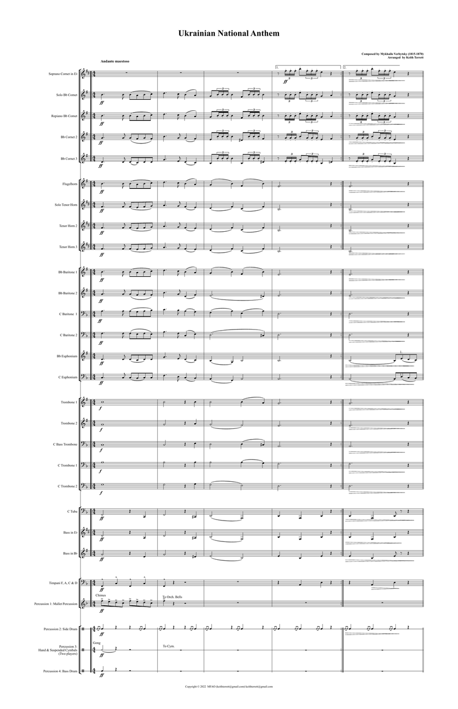 Ukrainian National Anthem for British/American Brass Band MFAO World National Anthem Series Brass Band scores gallery preview page 3