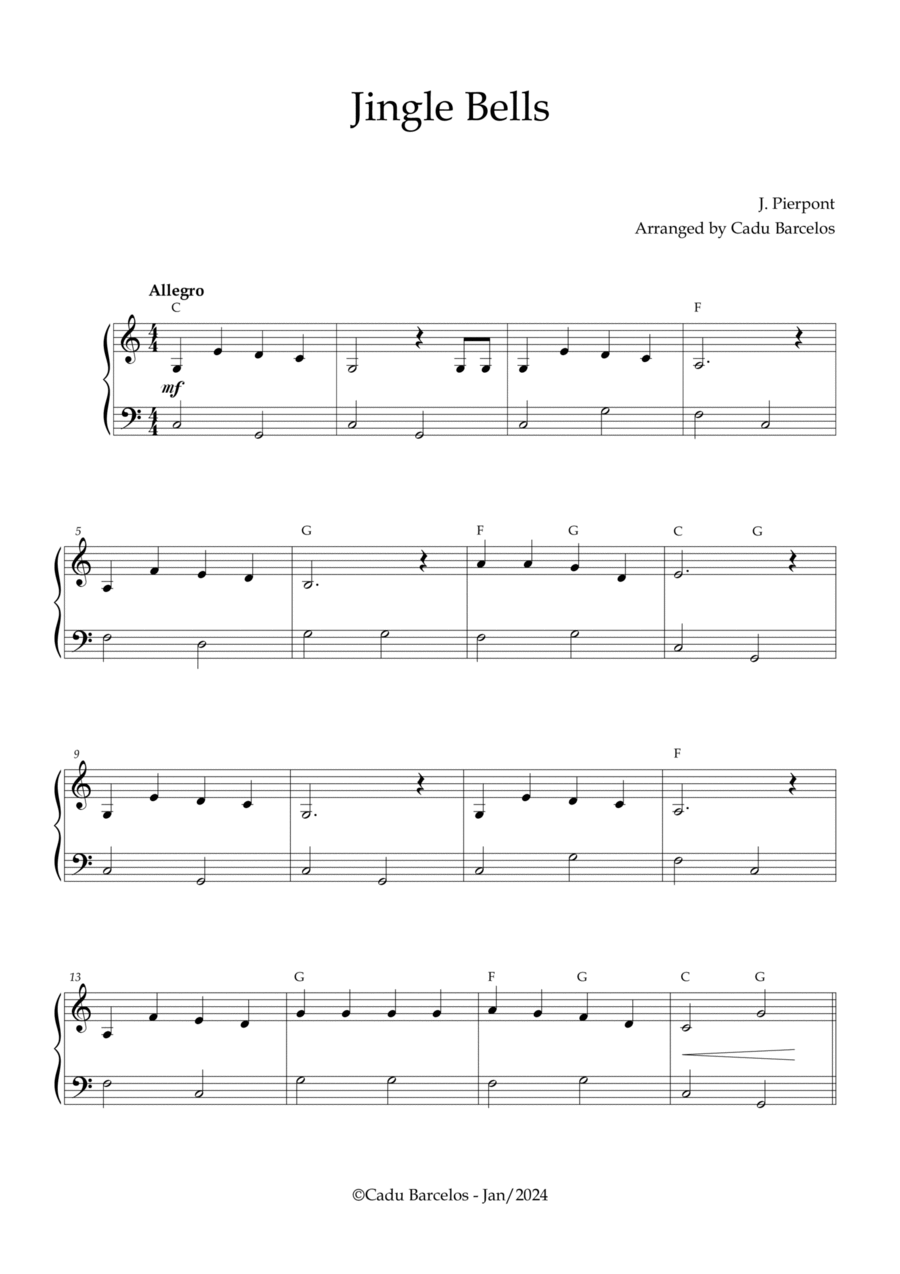 Jingle Bells Very Easy Piano Chords Easy Piano scores gallery preview page 1