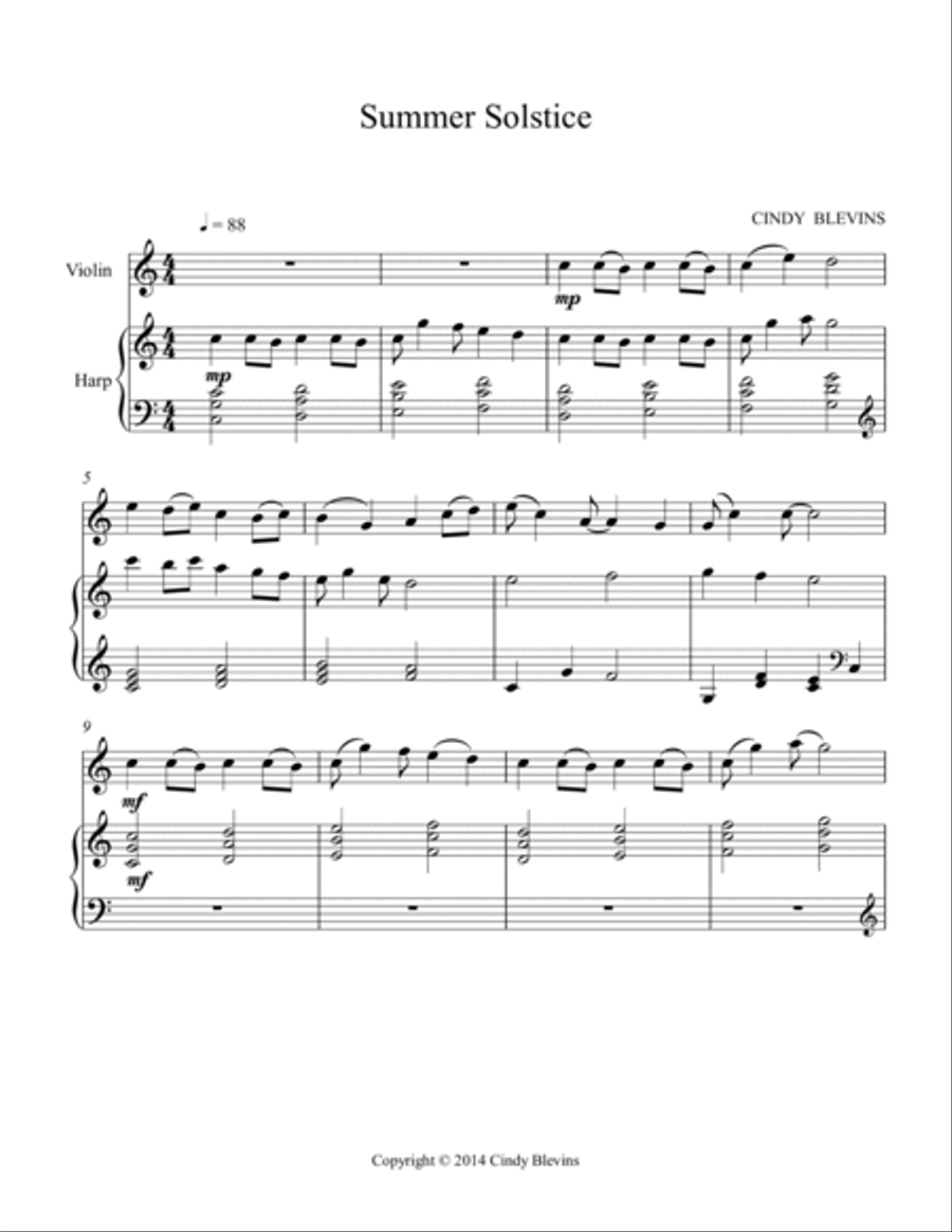 Summer Solstice, for Harp and Violin Harp scores gallery preview page 2