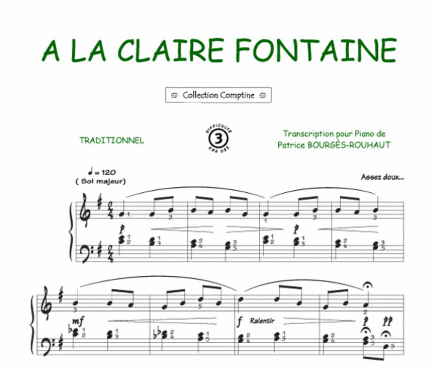 A la claire fontaine (Comptine) Guitar Tablature scores gallery preview page 1