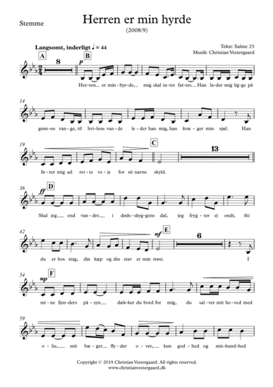 Herren er min hyrde (dyb stemme + klaver) Voice scores gallery preview page 6