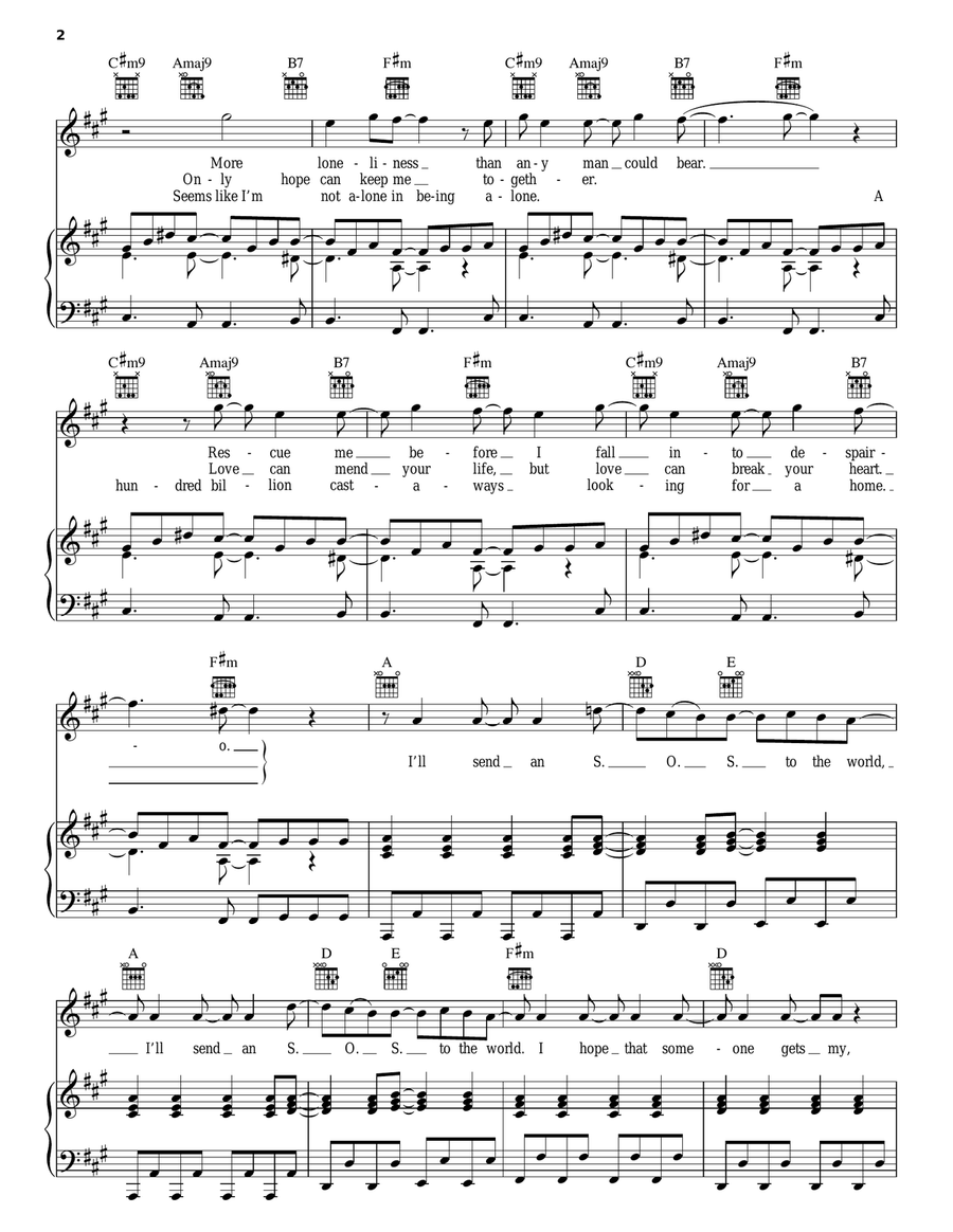 Message In A Bottle Piano, Vocal, Guitar scores gallery preview page 2