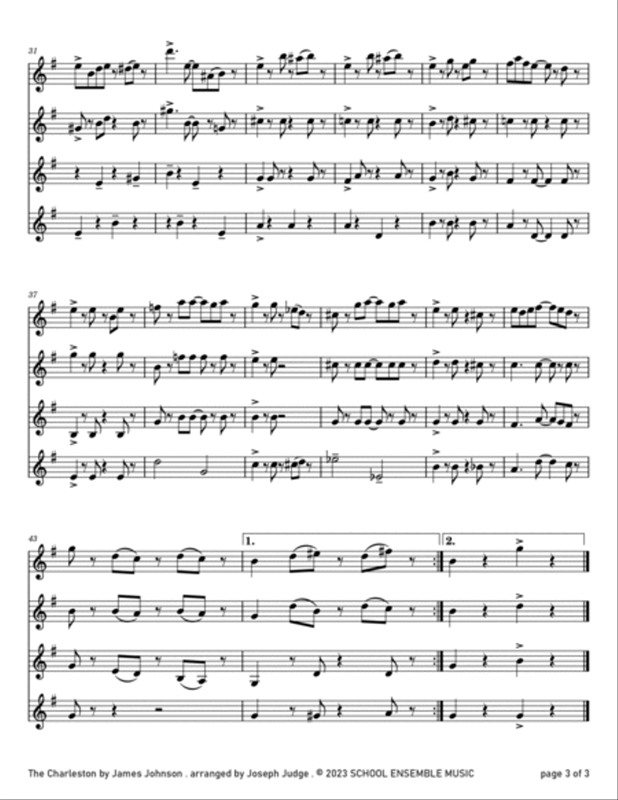 The Charleston by James Johnson for Clarinet Quartet in Schools Clarinet Quartet scores gallery preview page 3