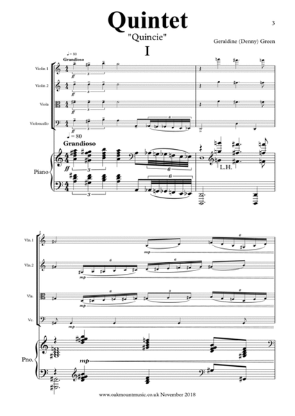 "Quincie", Quintet For Two Violins, Viola, Cello And Piano