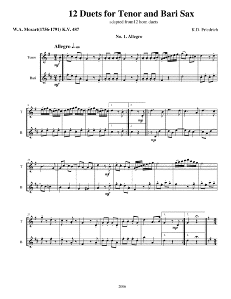 Twelve Mozart Duets Twelve Mozart Duets Woodwind Duet scores gallery preview page 1