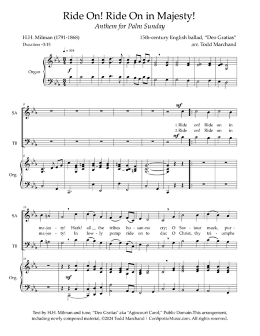 Ride On! Ride On in Majesty! — SATB voices, organ 4-Part scores gallery preview page 2