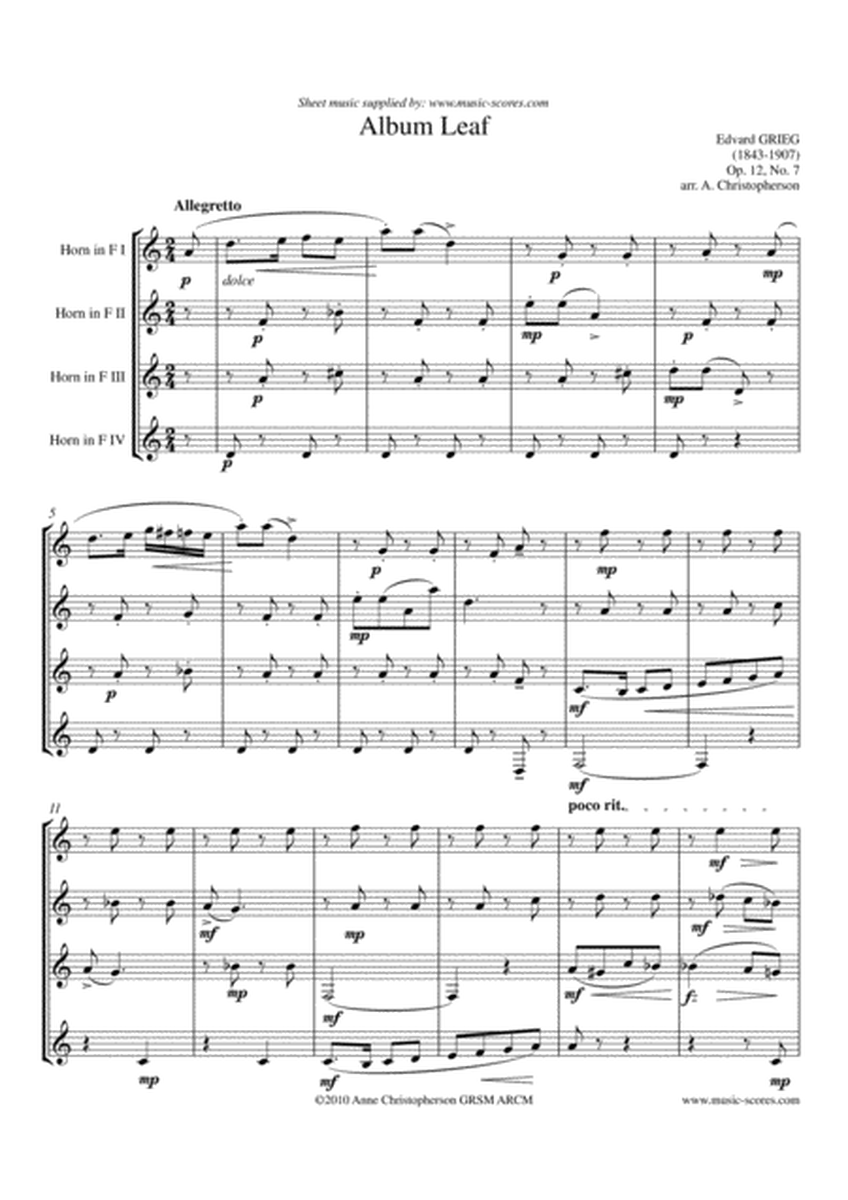 Album Leaf, Op.12, No.7 - Horn Quartet image number null