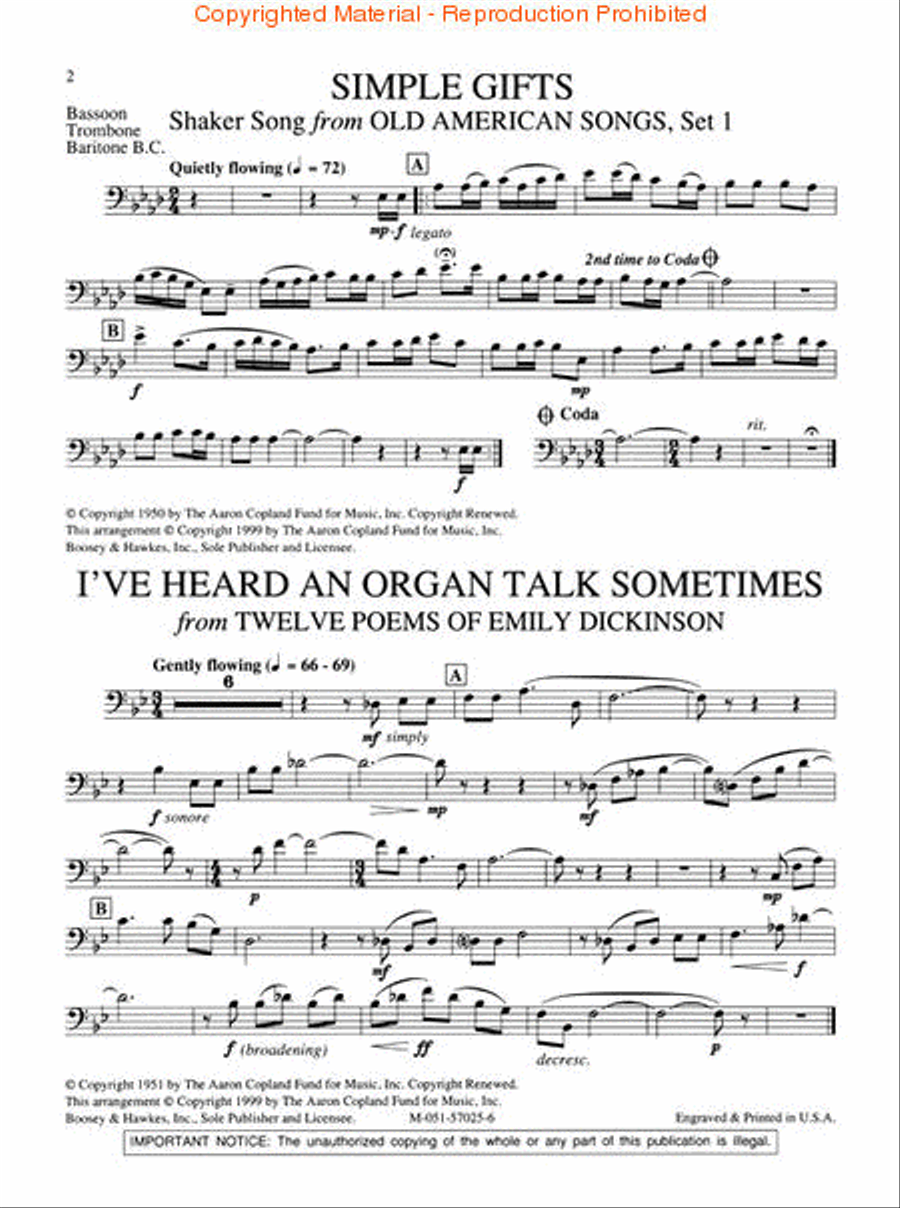 Copland for Bassoon, Trombone, Baritone B.C. Bassoon Solo scores gallery preview page 2