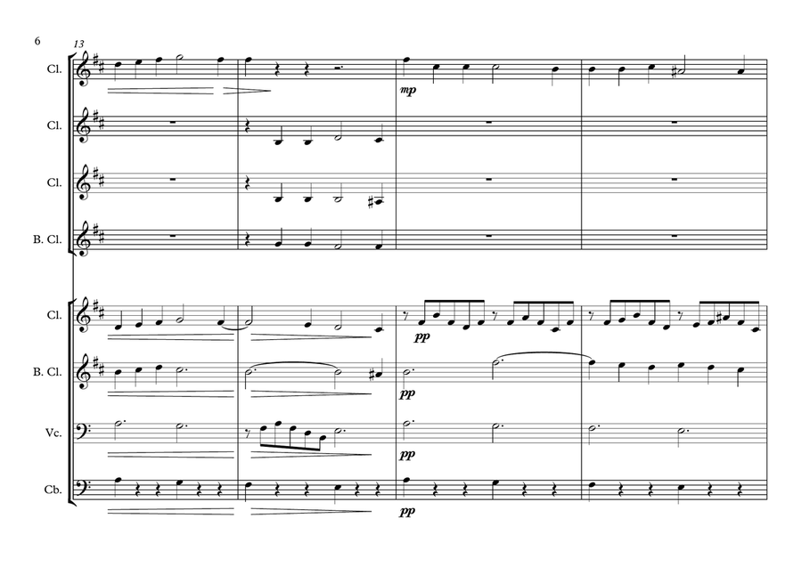 Amor - Lamento Della Ninfa (Monteverdi) (Clarinet choir w. 'Cello & CB) Clarinet Choir scores gallery preview page 6