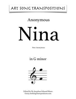 Book cover for ANONYMOUS: Nina (transposed to 10 keys: G, F-sharp, F, E, E-flat, D, C-sharp, C, B, B-flat minor)