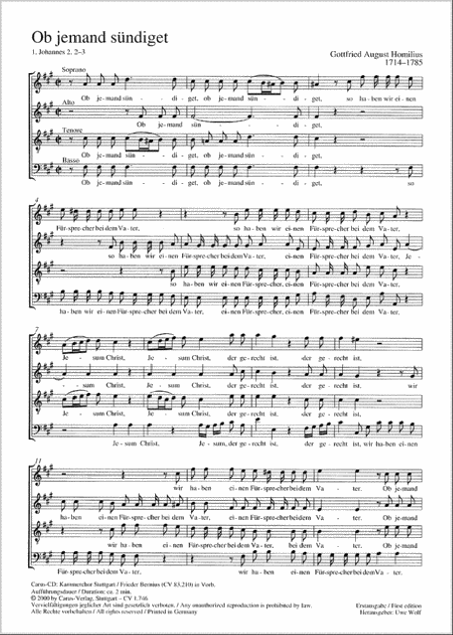 Homilius: Ob jemand sundiget; Siehe, des Herrn Oboe scores gallery preview page 1