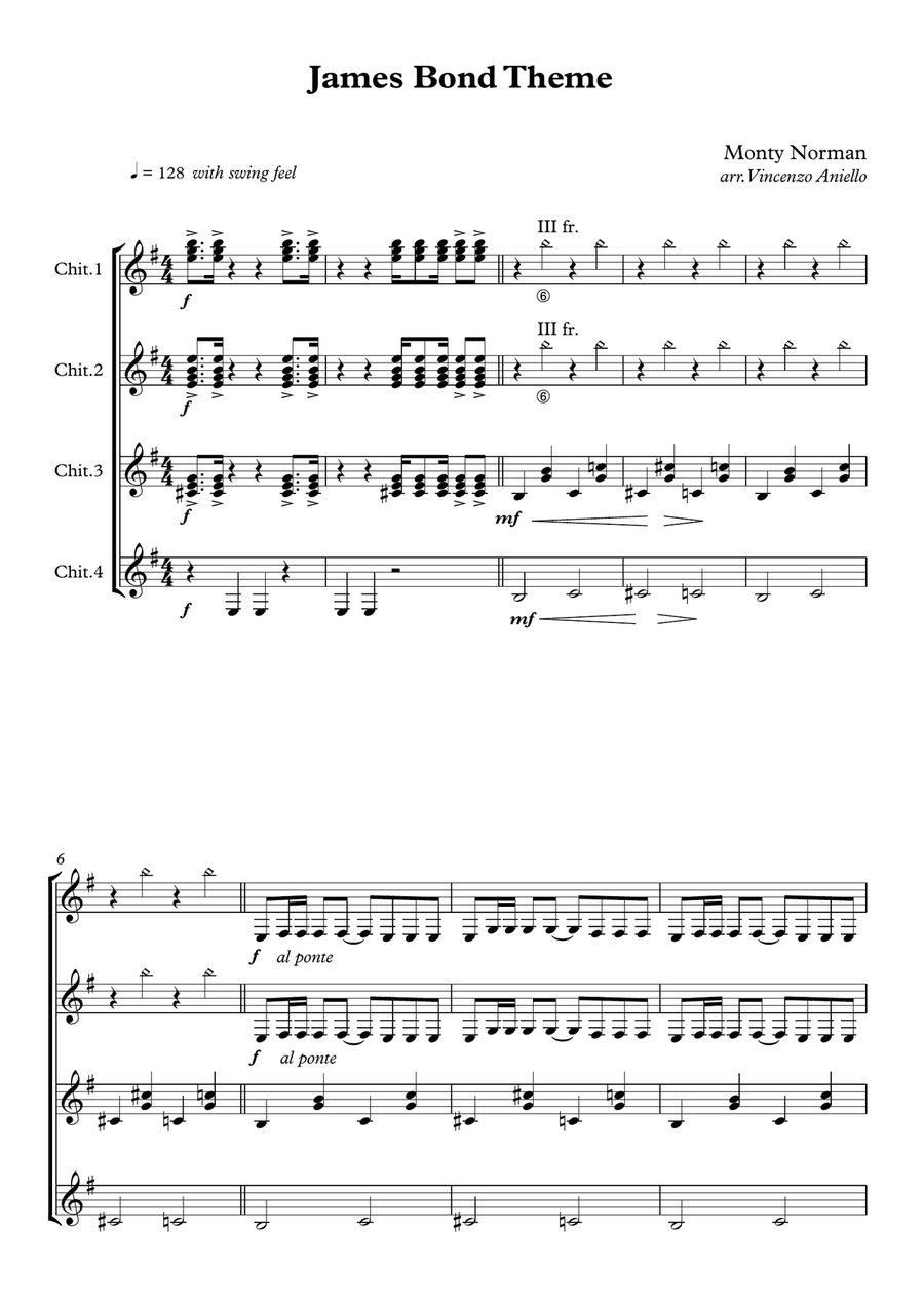 James Bond Theme - Score Only Guitar Ensemble scores gallery preview page 2