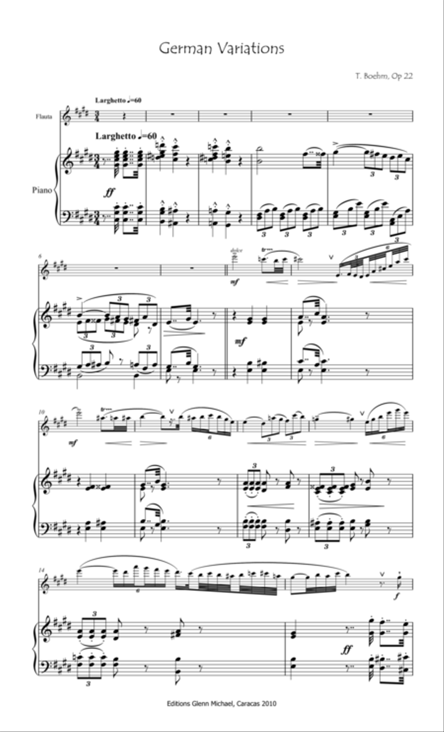 Boehm, The German Variations for flute & piano Flute Solo scores gallery preview page 1