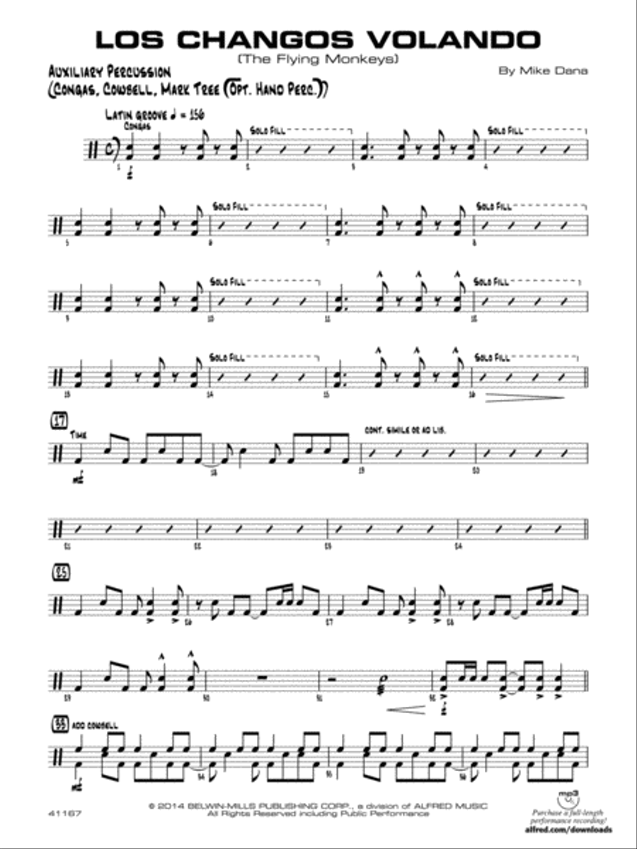 Los changos volando: Auxiliary Percussion Jazz Ensemble scores gallery preview page 1