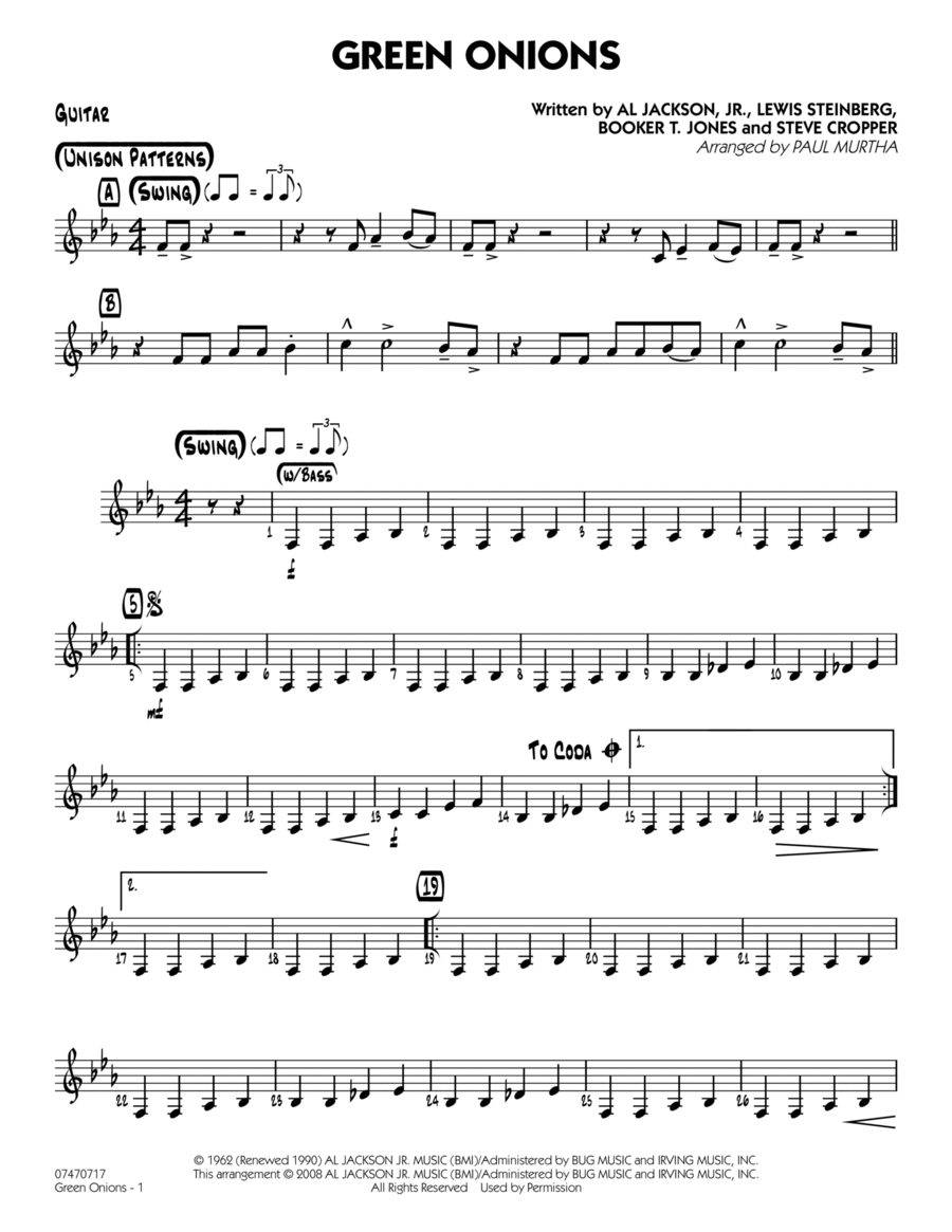 Green Onions - Guitar Part scores gallery preview page 1