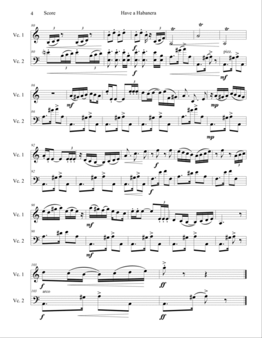 Have a Habanera for 2 cellos String Duet scores gallery preview page 4