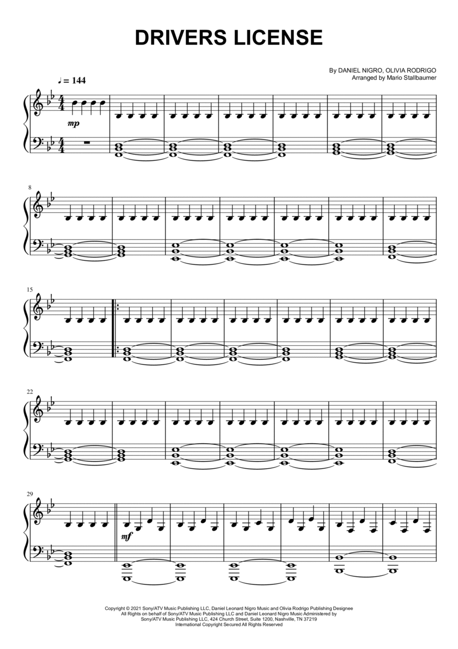 Drivers License Unison Choir scores gallery preview page 1