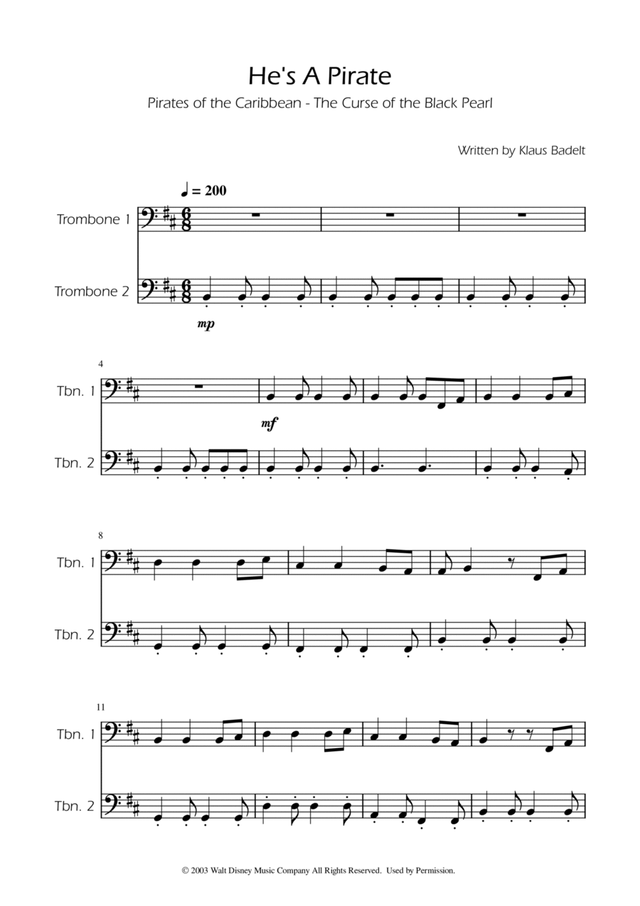 He's A Pirate Trombone Duet scores gallery preview page 1