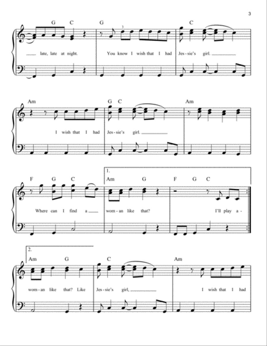 Jessie's Girl Easy Piano scores gallery preview page 3