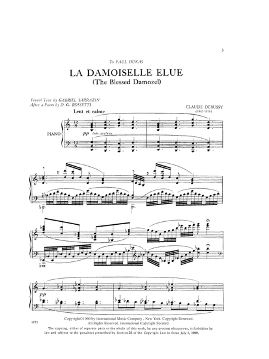 La Demoiselle Elue For Women'S Voices, Solo, Narrator, Chorus & Orchestra.