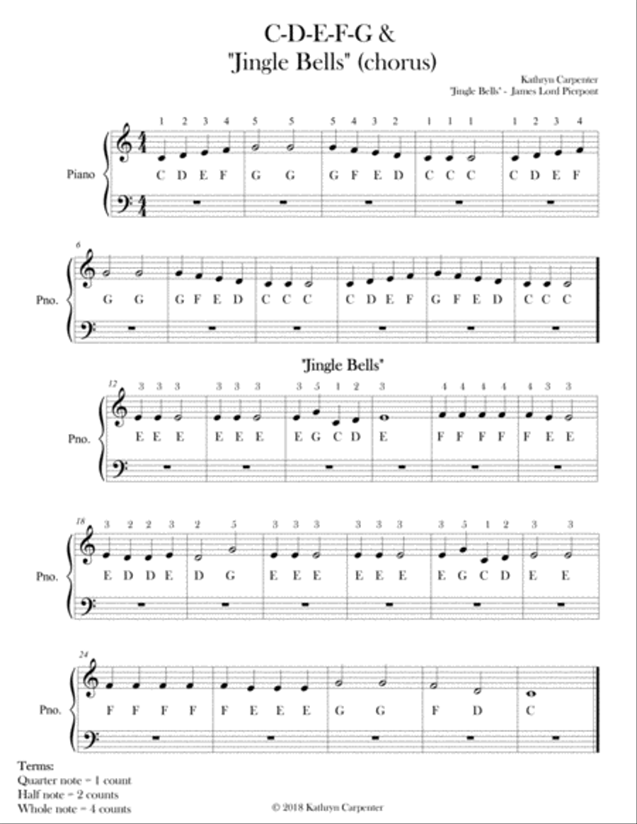 C-D-E-F-G & Jingle Bells (Right Hand) - Easy Piano - Digital Sheet Music