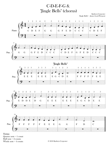 C-D-E-F-G & Jingle Bells (Right Hand) - Easy Piano - Digital Sheet Music