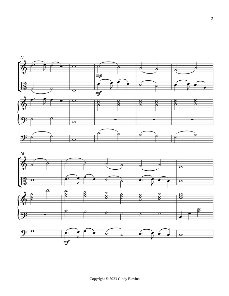 In the Bleak Midwinter, for Violin, Viola, Cello and Piano Small Ensemble scores gallery preview page 3
