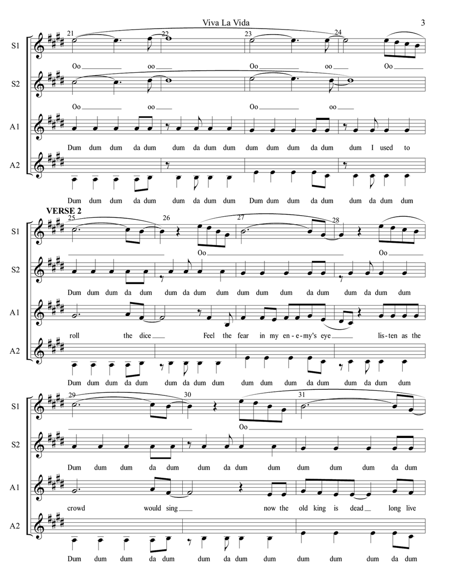 Viva La Vida Viva La Vida SSAA scores gallery preview page 3