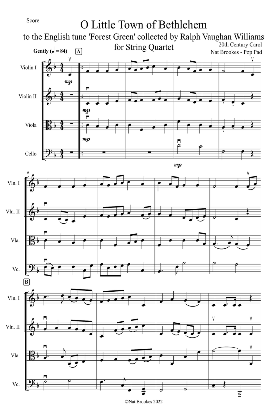O Little Town of Bethlehem - UK Version (String Quartet) String Quartet scores gallery preview page 6