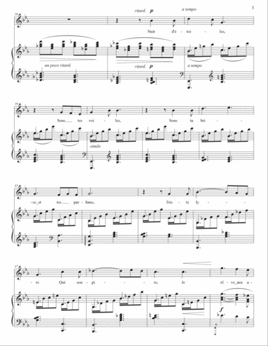 DEBUSSY: Nuit d'étoiles (transposed to E-flat major, D major, and D-flat major) Voice scores gallery preview page 4