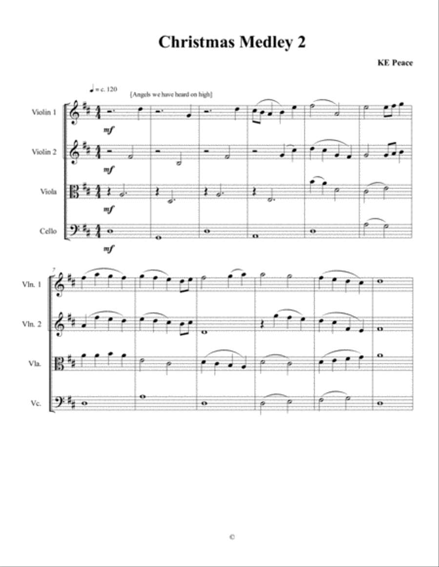 A Second Christmas Medley for String Quartet String Quartet scores gallery preview page 1