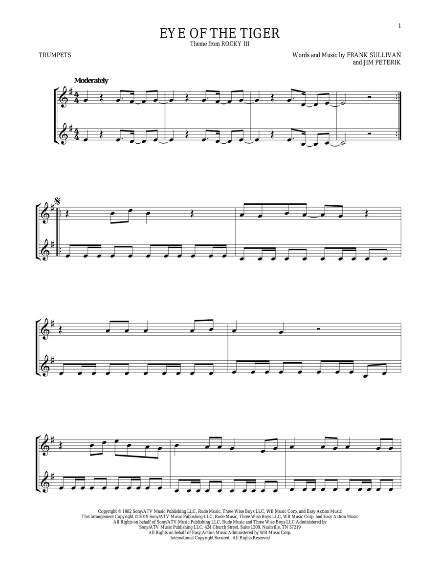 Eye Of The Tiger Trumpet Duet scores gallery preview page 1
