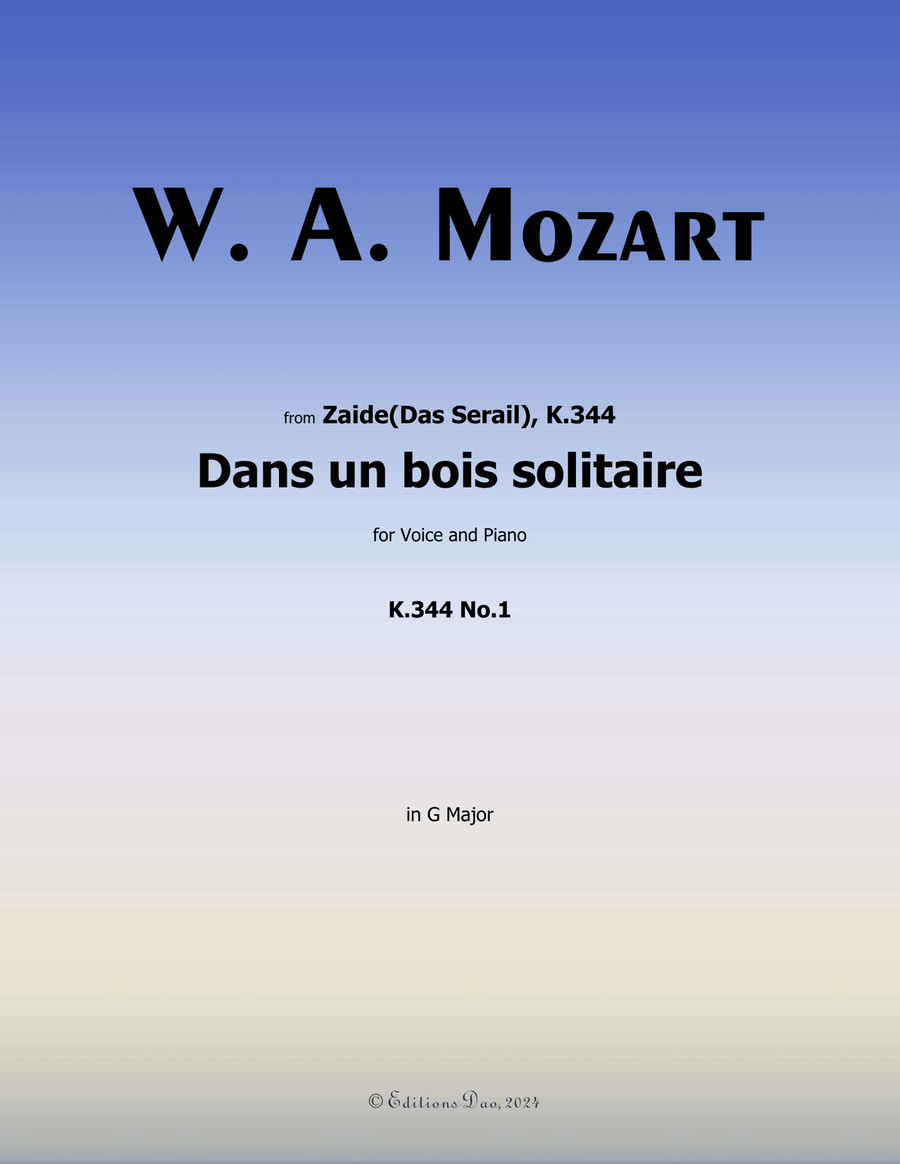 Dans un bois solitaire, by Mozart, K.308/295b, in G Major Piano, Vocal scores gallery preview page 1