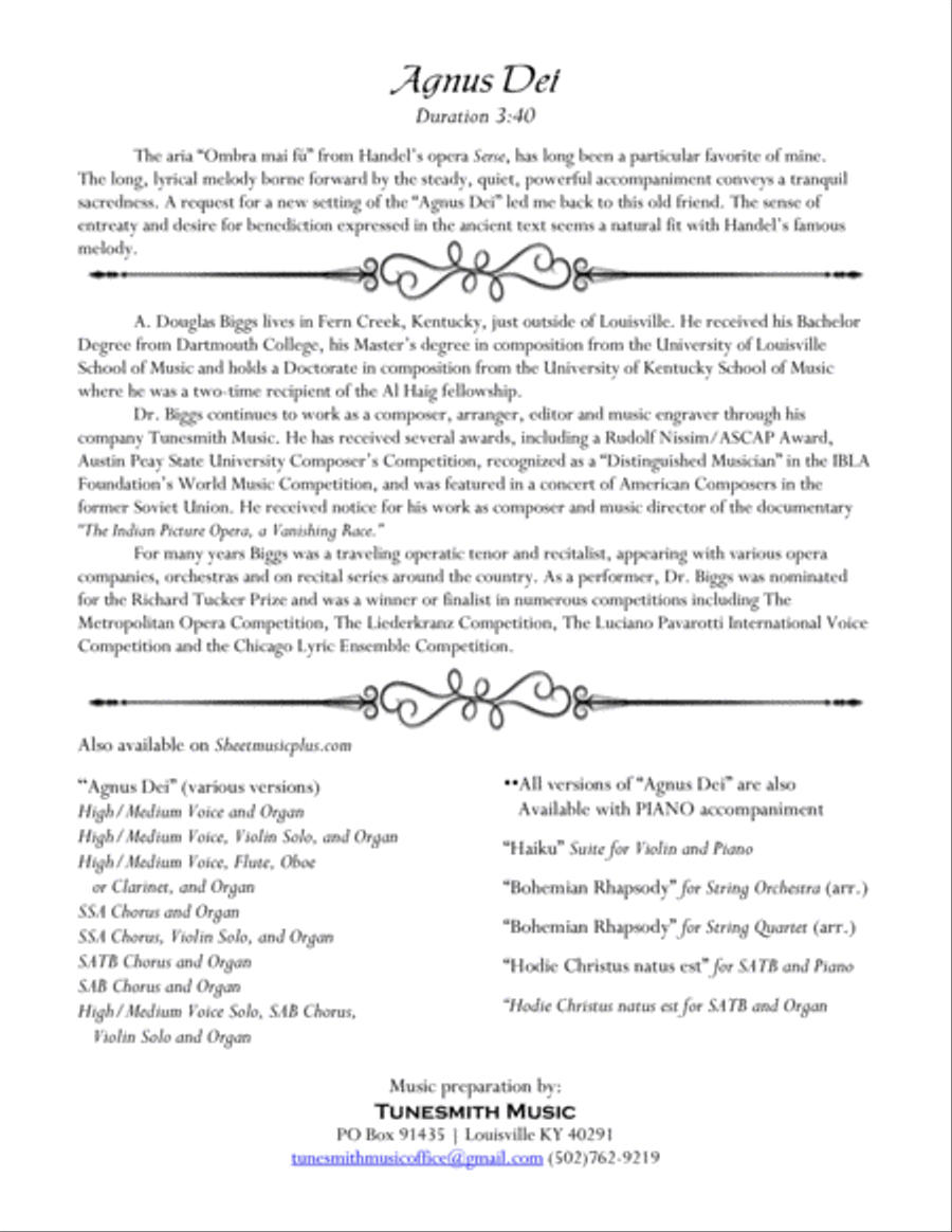 Agnus Dei for SSA Chorus, Violin Solo and Organ SSA scores gallery preview page 2