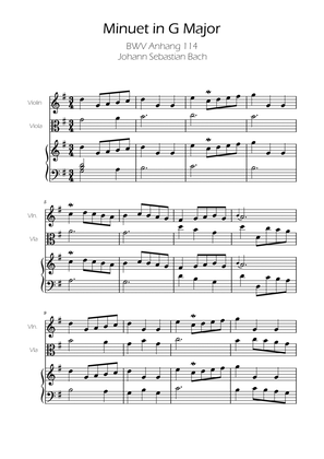 Book cover for Minuet in G major BWV Anh. 114 - Bach - Violin and Viola w/ Piano