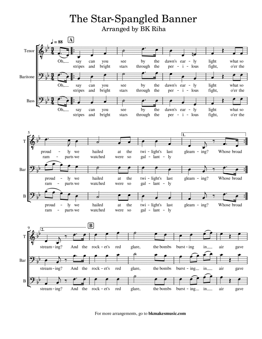The Star-Spangled Banner (US National Anthem, TTB a cappella) TTB scores gallery preview page 1