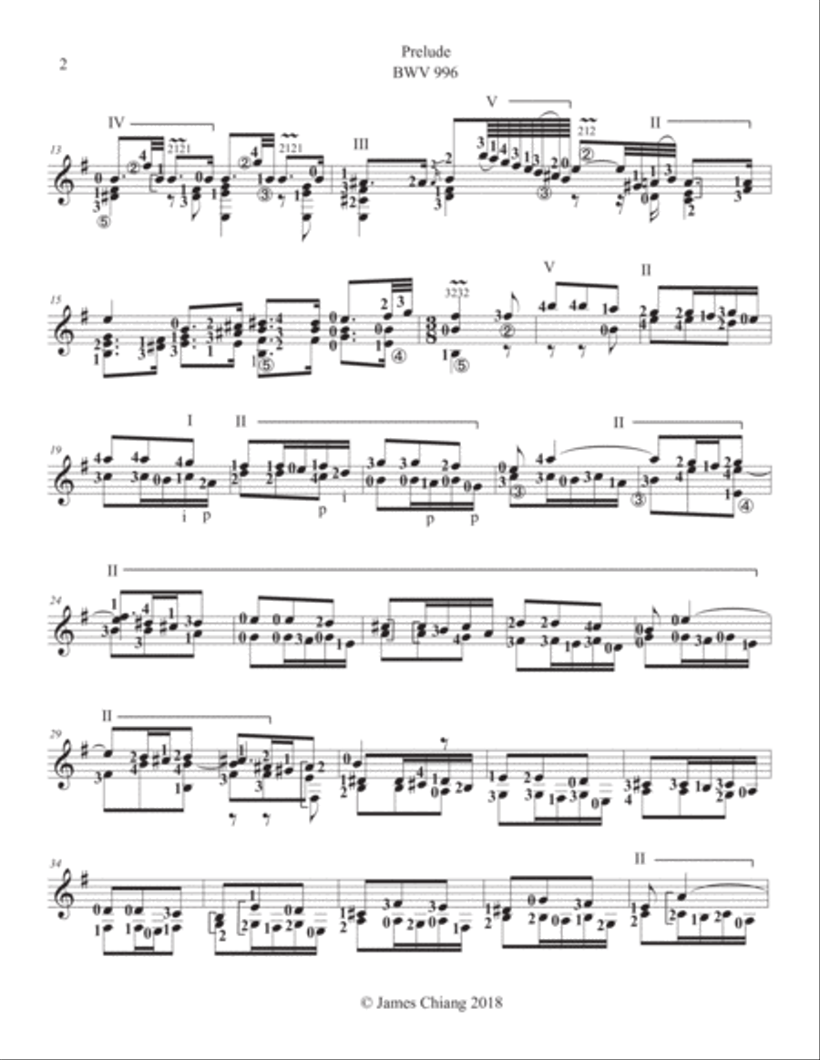 Bach - Lute Suite in E minor (BWV 996) for classical guitar. Lute scores gallery preview page 2