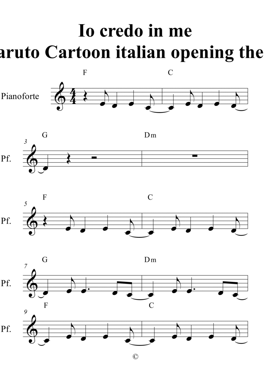 Naruto Opening Theme Easy Piano scores gallery preview page 1