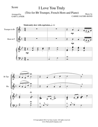I LOVE YOU TRULY (Trio – Bb Trumpet, French Horn, and Piano with Score and Parts)