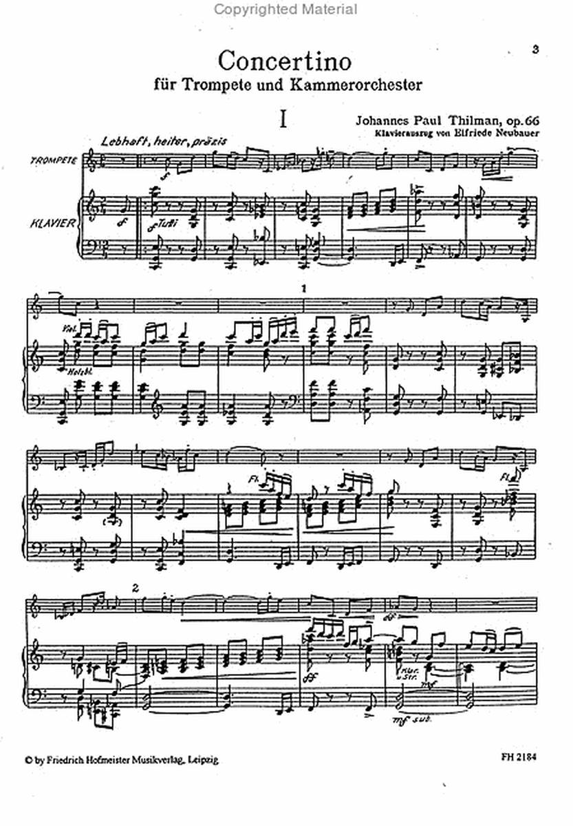 Concertino fur Trompete und Kammerorchester, op. 66 / KlA