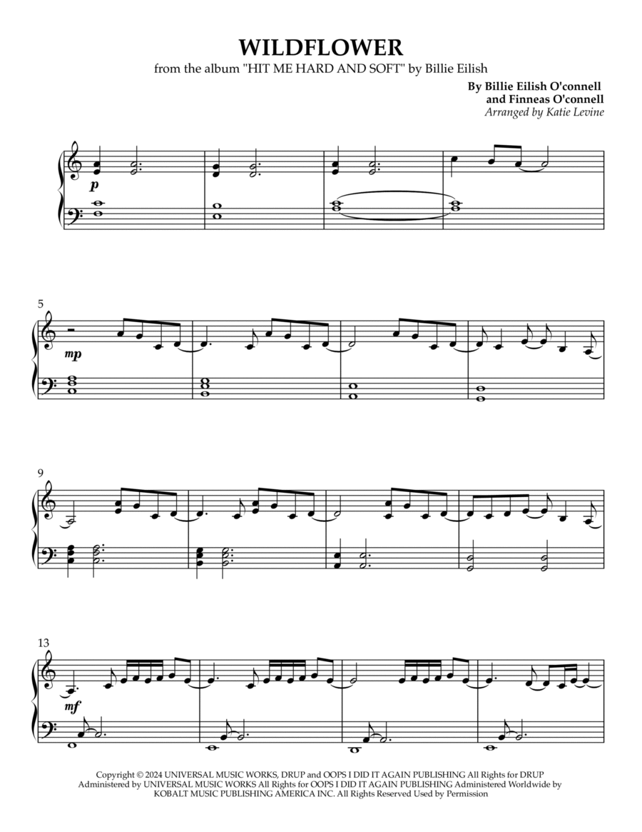 Wildflower Easy Piano scores gallery preview page 1