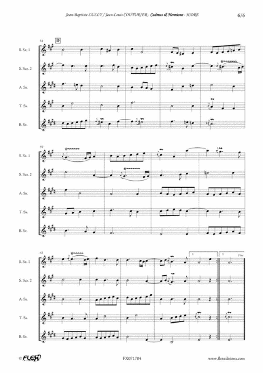 Cadmus and Hermione Overture Saxophone Quintet scores gallery preview page 6