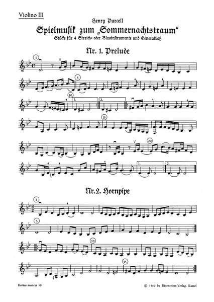 Spielmusik zum Sommernachtstraum für Streicher (statt Viola auch Violine III) und Basso continuo/ Bläser ad lib