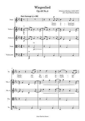 Johannes Brahms - Wiegenlied Op.49 N.4, String quartet arrangement (Original key - E flat)