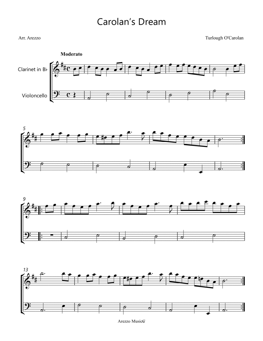 carolan’s dream clarinet and cello sheet music