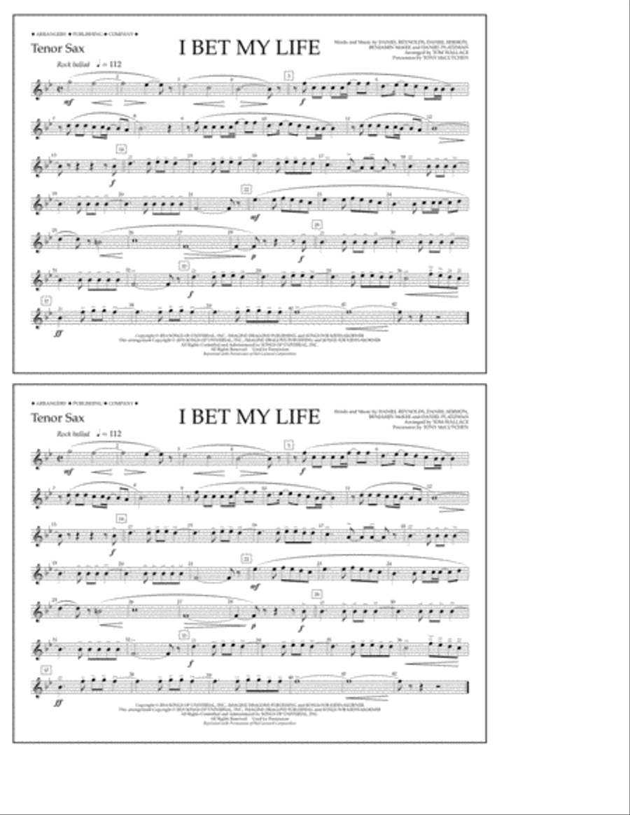 I Bet My Life - Tenor Sax Marching Band scores gallery preview page 1