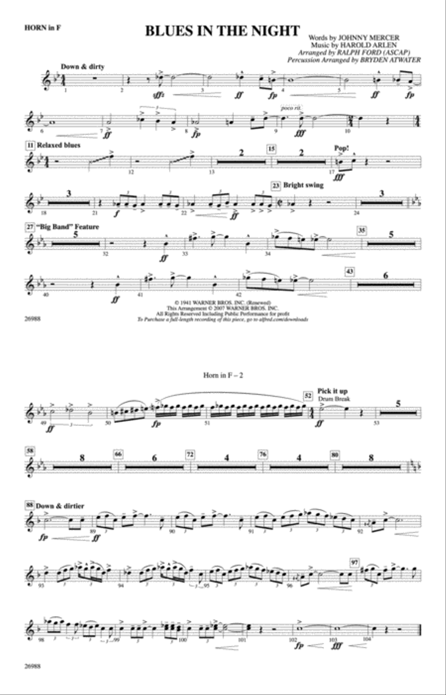 Blues in the Night: 1st F Horn Marching Band scores gallery preview page 1