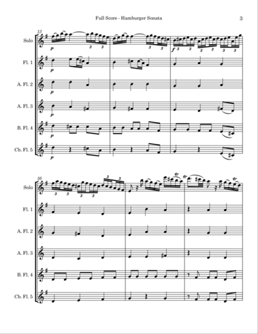 Hamburger Sonata H564 Flute Choir scores gallery preview page 3
