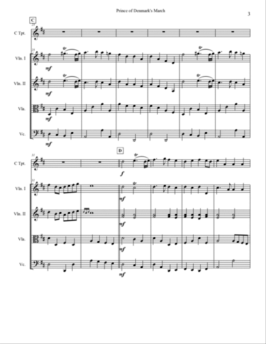 Trumpet Voluntary (Prince of Denmark's March) - Jeremiah Clarke - C Trumpet and String Quartet Chamber Orchestra scores gallery preview page 3
